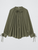 Women's woman womens Crewneck with tie-knot design half button close polyester material loose fit round o-neck Artistic long sleeves with flared cuffs pleated tops in olive green