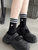 Women's woman womens Versatile Kawaii Style Autumn and Winter Medium Fashion Love Embroidery Pattern Stripes Cotton Cute ribbed crew Socks in Black, with white, lilac Women's woman womens Versatile Kawaii Style Autumn and Winter Medium Fashion Love Embroidery Pattern Stripes Cotton Cute ribbed crew Socks in Black, with white, lilac