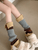 Women’s woman womens Autumn Fall Winter Japanese Style Y2K Sweet Lolita Color-blocking Vintage Long Slouch Pile-up Socks Leg Warmers Knitted Covers in multi- Gray grey