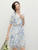 Women’s woman womens petite-, tall-, plus-, size Spring Summer Floral Gentle Wind Waist-Cinching Sweet short Sleeves A-Line High-End Sensation Super Beautiful Slimming Holiday vacation getaway Midi dresses in blue multi shades