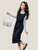 Women’s woman womens petite-, tall-, plus-, size 100%-Cotton Navy Blue Matching Set Woman's Outfits Spring summer Autumn office wfh workwear Long Sleeve Crewneck round o-neck T-Shirt Tank boatneck sleeveless waist tie-belt mid-calf Dress Ladies 2 Piece Sets