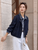 Women’s woman womens petite-, tall-, plus-, size dark navy blue Short Jacket Spring Summer Casual vacation holiday getaway office commuter wfh workwear 2 in 1 Plaid checkered plaid patchwork Splicing Lapel Zip Up Long Sleeves Outerwear Ladies Clothes Jackets