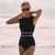 Women’s woman womens petite-, tall-, plus-, size Korean Style One Piece Sexy crewneck round O-neck padded sleeveless hollow-out back with button close Monokini holiday vacation getaway BeachWear Swimsuit Bathing Suit Swimwear in black