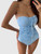 Women’s woman womens petite-, tall-, plus-, size Korean Style One Piece Sexy Plaid checkered strap neck padded sleeveless semi-backless High-rise waist Monokini holiday vacation getaway contrast waist band BeachWear Swimsuit Bathing Suit Swimwear in light sky blue, with white