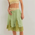 Women’s woman womens petite-, tall-, plus-, size Boho bohemian Lace Trim Y2k Satin Low Rise waist Half Slip Pajamas loungewear Cute Bow Coquette Pettipants Bloomers Patchwork Lounge holiday vacation getaway pleated pleats tie-up irregular hem Midi short Pants Shorts in light green