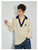 Women’s woman womens The Grad long sleeves V-Neck Knitwear Loose Fit Casual fashion Polyester Wool Blend Warm Color Sweaters in cream with black multi