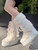 Women’s woman womens petite-, tall-, plus-, size Y2k Bjangxumo Winter fashion thickened Warm Crossed Strap Slimming High Top Korean Style Snow Tie Moon Boots in white with pink