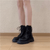 Women’s woman womens petite regular size genuine leather Thick Bottom Heightening 8cm heel Fall Autumn Winter spring summer round toe Head Retro Small Size Doctor Dr. Martens ankle Boots in black