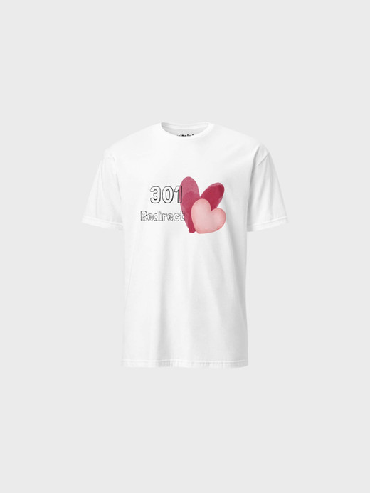 Women’s woman womens Men’s man mens Unisex Genflex Gender Neutral Genderfluid petite-, tall-, plus-, size  301 Redirect Letter print Love hearts graphic short-sleeves round O-neck crewneck T-Shirt in white with red pink accent color Vacation holiday getaway summer T-Shirts Tees tops
