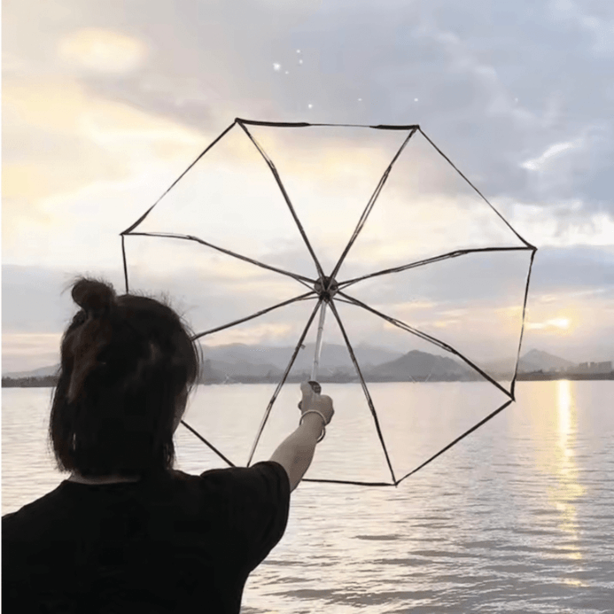 Japanese Korean clear Transparent Umbrella Folding Automatic Open And Close Mori Three-fold school university Student Sunny travel accessory HolidayVacation getaway shopping Umbrellas accessories with black accent