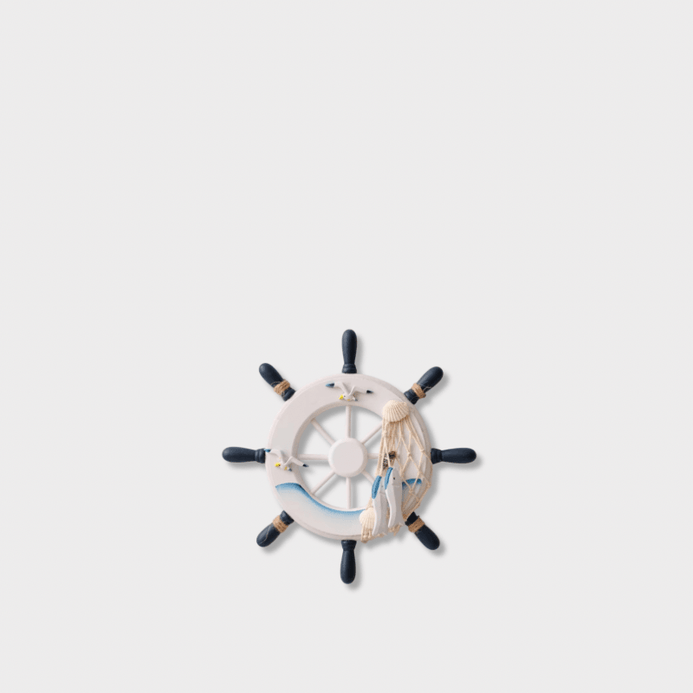 Indoor Outdoor Garden New England USA American Mediterranean Helmsman Nautical Ornament Ships Rudder steering wheel Wall Hanging Wooden Crafts for Home Decoration Beach Seaside Blue White