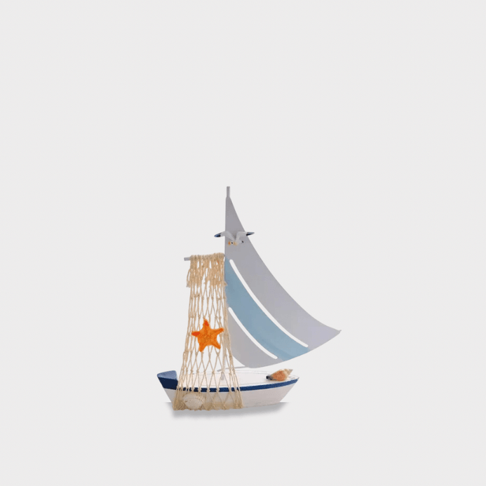 Indoor Outdoor Garden New England USA American Mediterranean pastel Colored Nautical Themed Mini Sailboat Models Wooden Iron Crafts Boat Figurines Home Desk Decor Graduation Home Decoration Hotel Room Figurine The Best Gift for Adult Teenagers in orange white, with multi color
