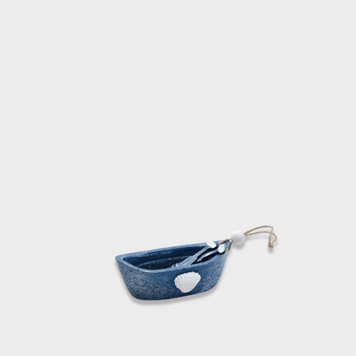 Indoor Outdoor Garden Nautical Themed Entryway reception Wooden Marine Mini Miniature Fishing Rowing Boat Hanging Coastal Beach Pendants for Sea Life Ocean Home Wall Decor Fishnet Ornament decoration Party Gift Office in white with blue multi color 9.5cm