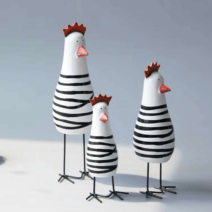 Indoor Outdoor Garden New England USA American Mediterranean 3pcs Set Wooden Cartoon Chicken Ornament, chickens family Animal Wood Carving Gift, Cute Handmade Desktop Decoration, Birthday Gift Figurines Home Desk Decor Graduation Home Decoration Hotel Room Figurine decorative object The Best Gift for Adult Teenagers in white, with black multi color