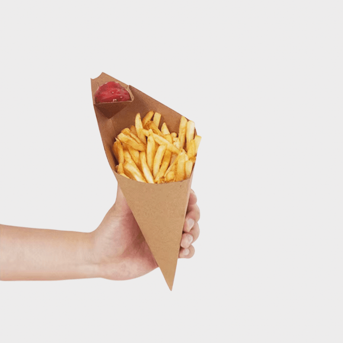 Tabletop & bar 25/50pcs Disposable Paper French Fries snack Bags Holder Cup With Dipping Sauce Deli Cup Paper Cone Snack Cups For Onion Ring Popcorn Serving Pouch Container sundries snacks Tableware Party supplies in natural brown color 25-Piece 50-Piece set supply