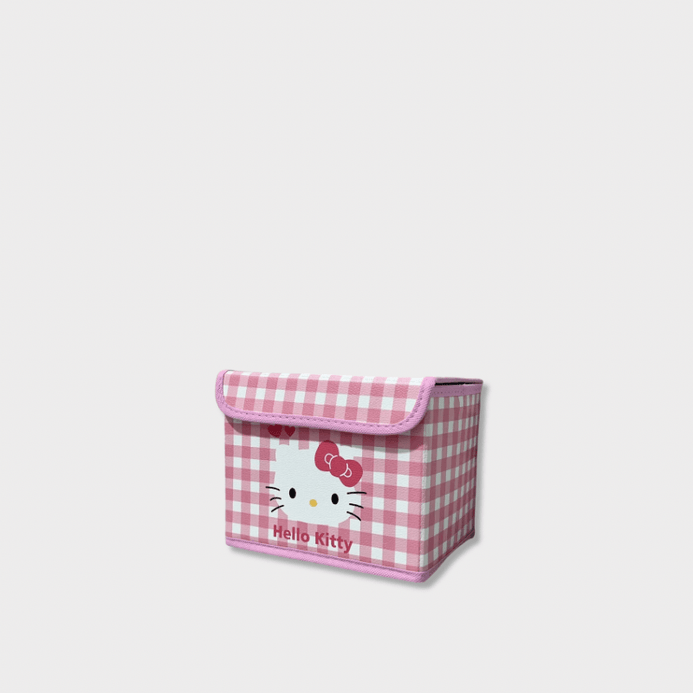 Cute Japanese home office kawaii Hello Kitty Foldable Storage Box Pink Plaid Cartoon Organizer accessories Basket Desktop Sundries Bin For Dormitory Home Girls Bedroom HelloKitty accessory gifting in pink