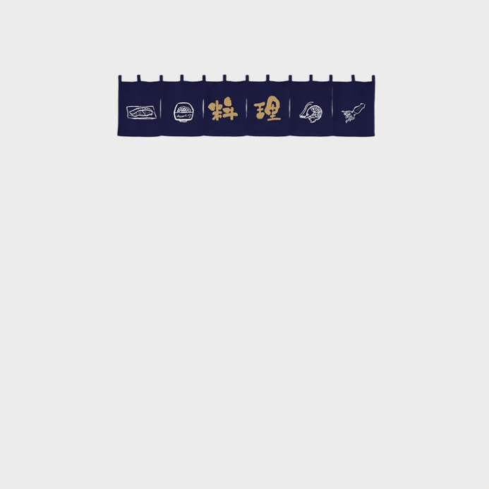 Japanese Horizontal Noren Curtain Sushi Restaurant Door Head Curtain Tavern Curtain Short Grill Barbecue Shop Fish Cuisine Letter print design in deep dark blue with white
