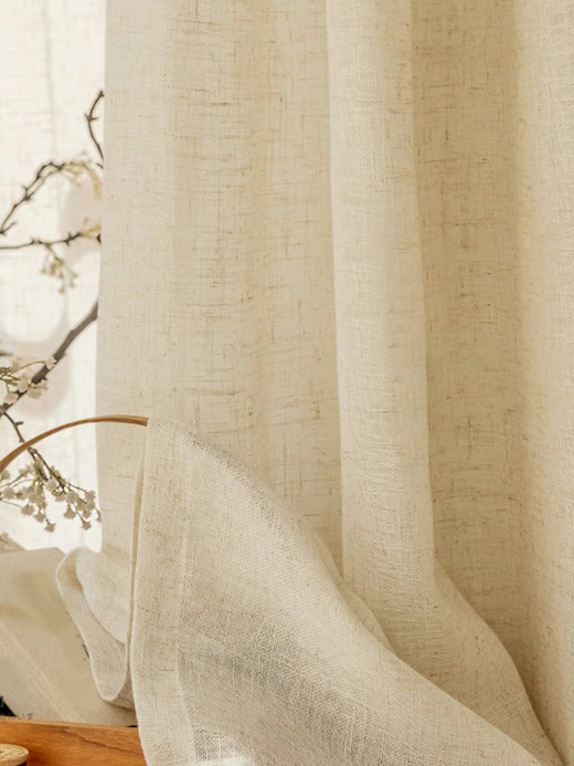 Office home boho bohemian 1pc Japanese style modern minimalist window screen, living room, bedroom, balcony, dust-proof UV resistant Curtain in beige color with Grommet, Rod pocket, Hooks tape hanging types curtains