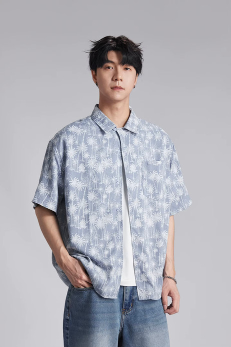 Men’s man mens petite-, tall-, plus-, size Graphic Hawaiian Coconut palm Tree Print Short half Sleeves turn-down collar Summer Thin Refreshing Casual Beach vacation holiday getaway Spring Summer Fall And Autumn Shirt Trending casual shirts in Apricot beige