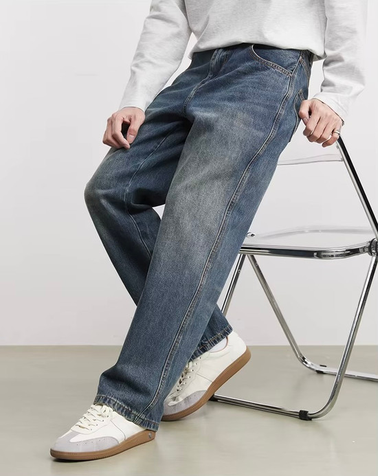 Men’s man mens petite-, tall-, plus-, size Classic Washed Retro Button Fly Mid rise waist Straight Jeans Simple Elegant Long-legged Casual Jeans Pants in dark blue