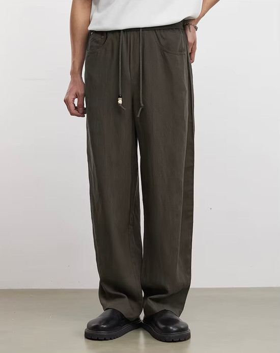 Men’s man mens petite-, tall-, plus-, size Lyocell Casual Spring Summer Moisture-absorbent And Quick-drying Linen Thin Wide-leg Pants in brown