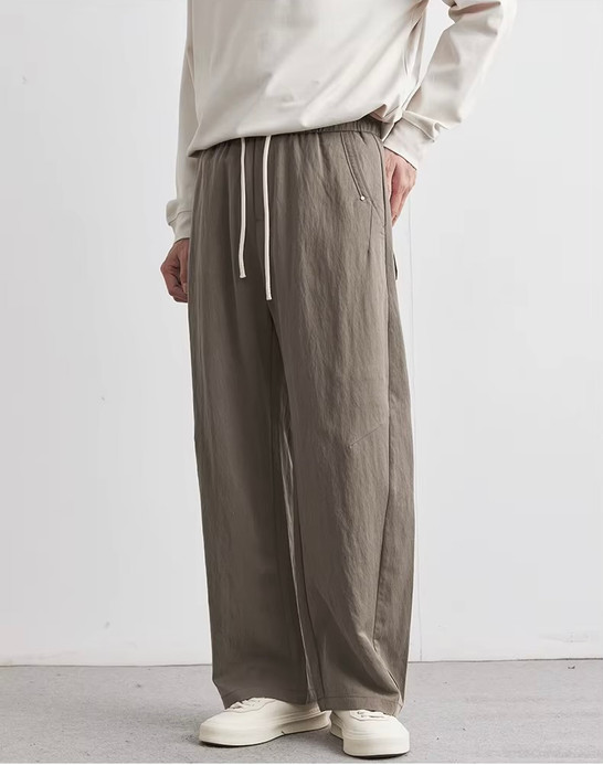 Men’s man mens petite-, tall-, plus-, size Straight Loose Casual Summer Solid Color Outdoor Sports Mid-rise Wide-leg Pants Breathable Thin Trousers in Coffee brown