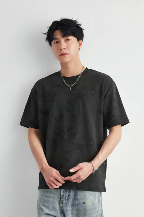Men’s man mens petite-, tall-, plus-, size Gradient Leaf Print graphic Summer Loose Crew Neck Trendy Versatile Commute wfh office workwear Short Sleeves crewneck T-Shirt Tops T-Shirts in black