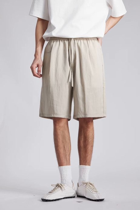 Men’s man mens petite-, tall-, plus-, size Lyocell Cotton Summer Solid Color Drawstring Elastic Waist drawcord Wide Leg Five Points Sports CasualShorts short Pants in apricot