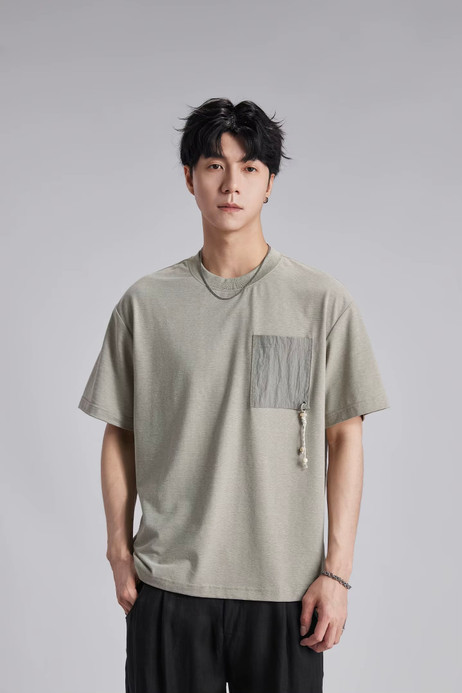 Men’s man mens petite-, tall-, plus-, size Color Block Wave hole hook latch chest Pocket Tee Textured Fabric Loose Drop Shoulder Breathable Casual Short half Sleeves crewneck round O-neck T-Shirt Tops T-Shirts in green