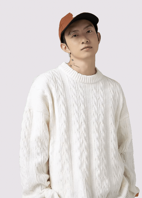 Women’s woman womens Men’s man mens Unisex Genflex Gender Neutral Genderfluid petite-, tall-, plus-, size vintage classic washed cable knit crewneck long sleeves with drop shoulder spring summer style, classic loose-fit casual round O-neck crew neck sweater Tops Sweaters in white