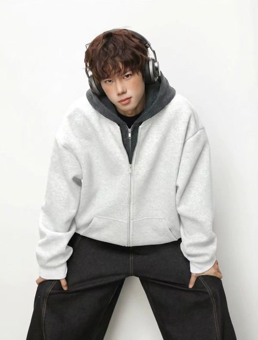 Men’s man mens petite-, tall-, plus-, size Trending Light Travel Workwear Streetwear Trendy Spring Summer Fall Autumn cotton Knitted Patched Double zipper close Pullover Heavyweight American Casual fitness sportswear hooded Bomber Jacket Outerwear coat outdoor camping Outwear Jackets in white with dark gray accent