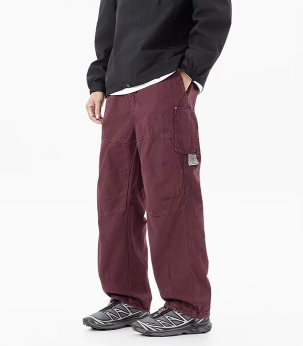 Men’s man mens petite-, tall-, plus-, size Straight Loose American Youth Casual Straight Fashion Thin Style S-3XL Mid-rise Wide-leg Baggy Cargo Pants Breathable Thin Trousers in fuchsia