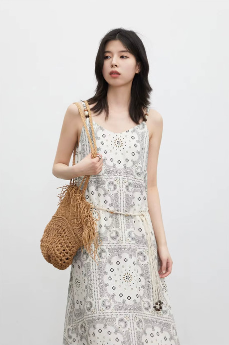 Women’s woman womens petite-, tall-, plus-, size Bohemian boho Casual Summer vacation holiday getaway Sexy v-neck H-Line Sleeveless spaghetti Ankle-Length maxi strap Dress Dresses in white with black patterned accent