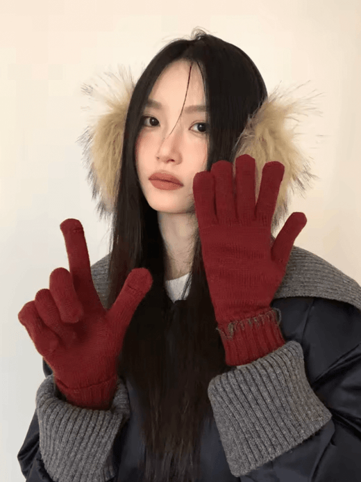 Women’s woman womens Touch Screen Compatible Woolen optionally fingerless elbow Gloves For Cold Weather Autumn/Winter Cycling in burgundy wine red
