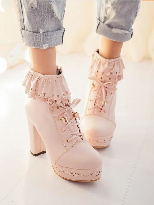 Sweetness High-Heel Ankle Boots Lolita Lace Boot Women Elegant Japanese Style Sweetness Temperament Party Perform Cosplay Pure Color Frenulum High heeled Shoes for woman Trending in Pink Black White Purple Beige Sweetness High-Heel Ankle Boots Lolita Lace Boot Women Elegant Japanese Style Sweetness Temperament Party Perform Cosplay Pure Color Frenulum High heeled Shoes for woman Trending in Pink Black White Purple Beige