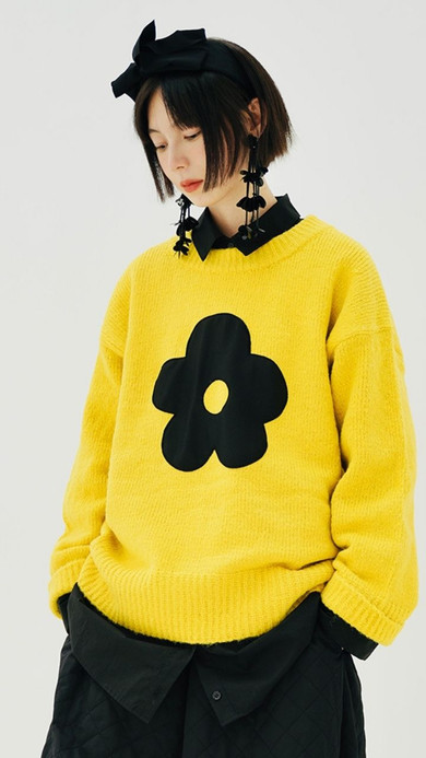 Alpaca Wool Crewneck Sweater Womens original woolen warm yellow knitted flower sweater long sleeved clothing Pullovers Sweaters for Woman Trending Alpaca Wool Crewneck Sweater Womens original woolen warm yellow knitted flower sweater long sleeved clothing Pullovers Sweaters for Woman Trending