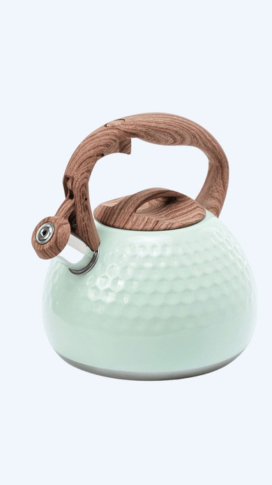 2.8L Whistling Tea Kettle With Wood Handle Stainless Steel Enamel Food Grade Tea Pot With Heat-Proof Handle For Gas Induction Stovetops Cookers Trending in Blue Green White 2.8L Whistling Tea Kettle With Wood Handle Stainless Steel Enamel Food Grade Tea Pot With Heat-Proof Handle For Gas Induction Stovetops Cookers Trending in Blue Green White