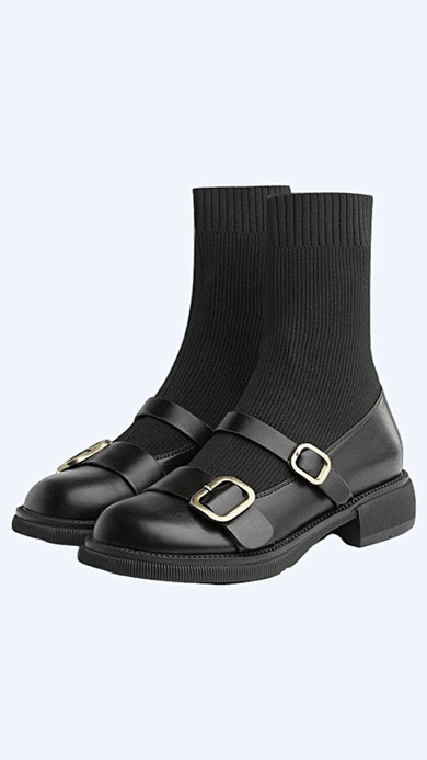 Metal Buckle Vegan Leather Shoes Women's Japanese Black Slip on Thick Platform Flats Shoes Ladies Trending Casual Flat Japan PU Loafers for Woman Metal Buckle Vegan Leather Shoes Women's Japanese Black Slip on Thick Platform Flats Shoes Ladies Trending Casual Flat Japan PU Loafers for Woman