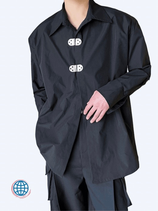 Loose Fit Clasp Shirt  Men’s Turn Down Collar Metal Button Long Sleeve Casual Style Shirts Man Clothing Trending In Black Loose Fit Clasp Shirt  Men’s Turn Down Collar Metal Button Long Sleeve Casual Style Shirts Man Clothing Trending In Black