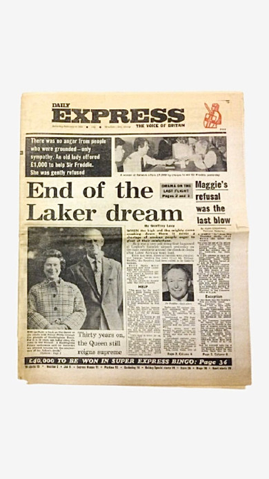 Classic Daily Express Newspaper Laker Collapse 1982 February 6 Vintage Originals Collectors Antiques Newsprint Airline Memorabilia Trending Newspapers