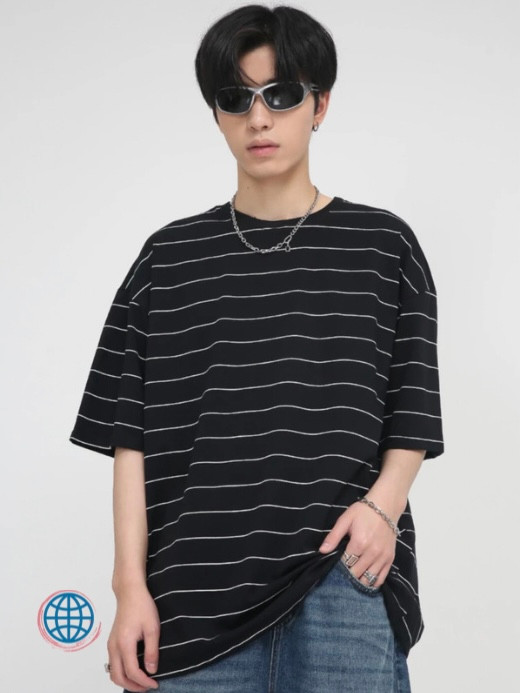 Stripe Oversized T-Shirt Men’s Korean Crewneck Top Short Sleeve Loose O-Neck Striped Korea T-Shirts Fashion Streetwear Clothing Tops For Man Trending in Black Stripe Oversized T-Shirt Men’s Korean Crewneck Top Short Sleeve Loose O-Neck Striped Korea T-Shirts Fashion Streetwear Clothing Tops For Man Trending in Black
