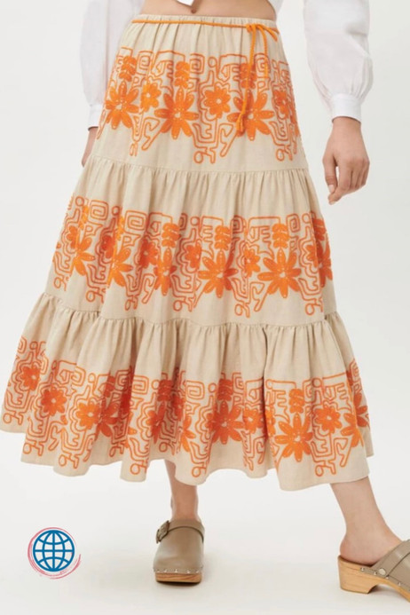 Embroidered Linen Boho Skirt Women’s Bohemian Embroidery Orange Floral Printed Bohemia Tiered Midi Skirts Trending for Woman Embroidered Linen Boho Skirt Women’s Bohemian Embroidery Orange Floral Printed Bohemia Tiered Midi Skirts Trending for Woman