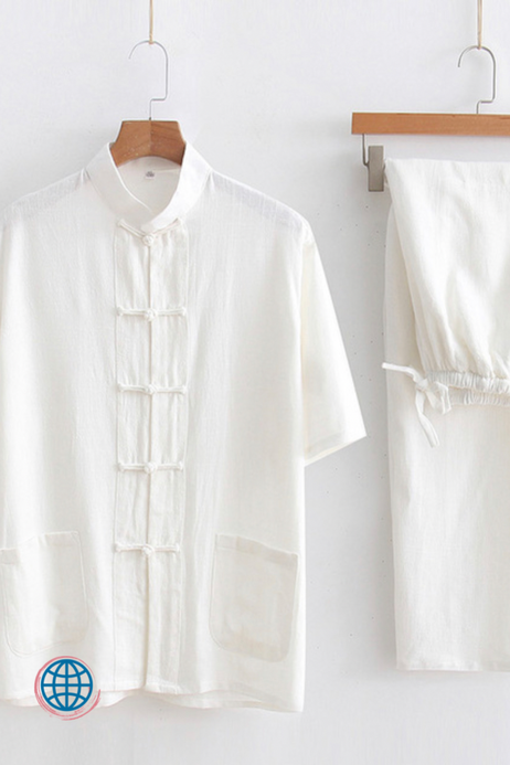 Cotton-Linen Tang Suit Men's Chinese Short-Sleeve Cotton And Linen Kung Fu Suit Tai Chi Casual Meditation Clothing Handmade China Suits for Man Trending in White Cotton-Linen Tang Suit Men's Chinese Short-Sleeve Cotton And Linen Kung Fu Suit Tai Chi Casual Meditation Clothing Handmade China Suits for Man Trending in White