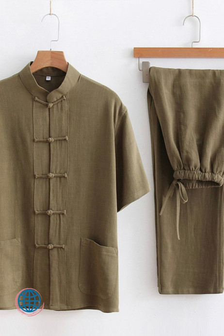 Linen-Cotton Tang Suit Men's Chinese Short-Sleeve Cotton And Linen Kung Fu Suit Tai Chi Casual Meditation Clothing Handmade China Suits for Man Trending in Green Linen-Cotton Tang Suit Men's Chinese Short-Sleeve Cotton And Linen Kung Fu Suit Tai Chi Casual Meditation Clothing Handmade China Suits for Man Trending in Green