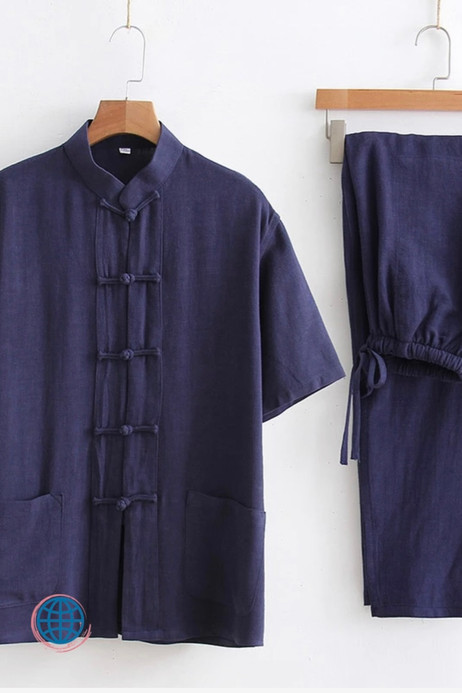 Linen Tang Suit Men's Chinese Short-Sleeve Mandarin Collar Cotton And Linen Kung Fu Suit Tai Chi Casual Meditation Clothing Handmade China Suits for Man Trending in Navy Blue Linen Tang Suit Men's Chinese Short-Sleeve Mandarin Collar Cotton And Linen Kung Fu Suit Tai Chi Casual Meditation Clothing Handmade China Suits for Man Trending in Navy Blue