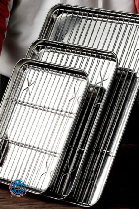 304 Stainless Steel Baking Tray Trending plate Barbecue BBQ trays with Removable Cooling Rack Set Baking Pan sheet Non Toxic oven Dishwasher Safe 304 Stainless Steel Baking Tray Trending plate Barbecue BBQ trays with Removable Cooling Rack Set Baking Pan sheet Non Toxic oven Dishwasher Safe