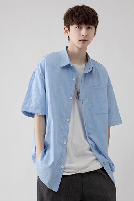 Linen Short Sleeve Shirt Men’s Thin Ice Silk Solid Color Casual Short Sleeved Shirt Youth Men Clothes Trend Tops for Man Trending in Sky Blue Linen Short Sleeve Shirt Men’s Thin Ice Silk Solid Color Casual Short Sleeved Shirt Youth Men Clothes Trend Tops for Man Trending in Sky Blue
