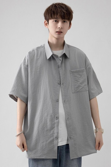 Ice Silk Linen Short-Sleeve Shirt Men’s Thin Solid Color Casual Short Sleeved Shirt Youth Men Clothes Trend Tops for Man Trending in Gray / Grey Ice Silk Linen Short-Sleeve Shirt Men’s Thin Solid Color Casual Short Sleeved Shirt Youth Men Clothes Trend Tops for Man Trending in Gray / Grey