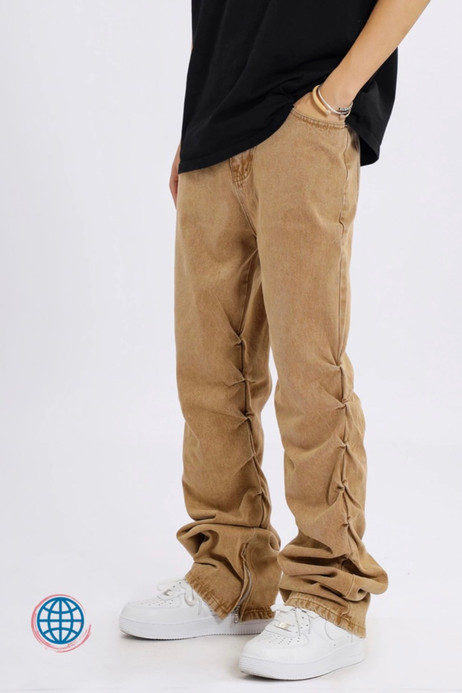 Micro-Flared Mid Rise Jeans  Men’s Hip Hop Pleated Hem Zipper Mid-Rise Waist Vintage Snow Washed Distressed Mopping Slim Fit Denim Streetwear Pants For Man Trending in Khaki Micro-Flared Mid Rise Jeans  Men’s Hip Hop Pleated Hem Zipper Mid-Rise Waist Vintage Snow Washed Distressed Mopping Slim Fit Denim Streetwear Pants For Man Trending in Khaki