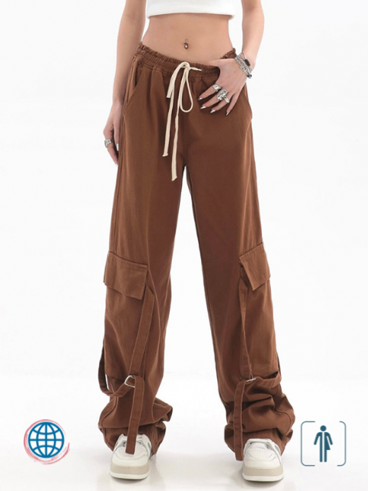 Baggy High-Rise Cargo Pants  Women’s Y2k Korean High Rise Waist Brown Lace Up Vintage Loose 90s Hip Pop Trousers Females Korea Pants Trending For Indie Grunge Woman Baggy High-Rise Cargo Pants  Women’s Y2k Korean High Rise Waist Brown Lace Up Vintage Loose 90s Hip Pop Trousers Females Korea Pants Trending For Indie Grunge Woman
